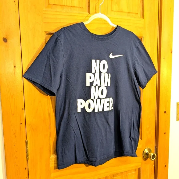 The Nike Tee Men's Large "No Pain No Power" Athletic Cut Short Sleeve Dark Blue - Picture 6 of 7